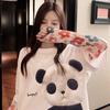Camiseta Feminina de Verão Bordado de Animal Decoração de Panda Solta Comprimento Médio Gola Redonda Uso Diário Manga Curta Cor Contrastante Top de Verão Feminino Vestuário