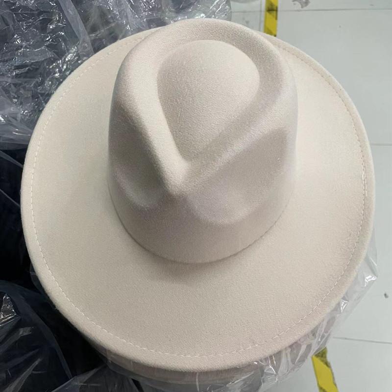Wool Top Hat Casual Jazz Hat Tide Concave British Hat Ladies Big Edge White Felt Hat