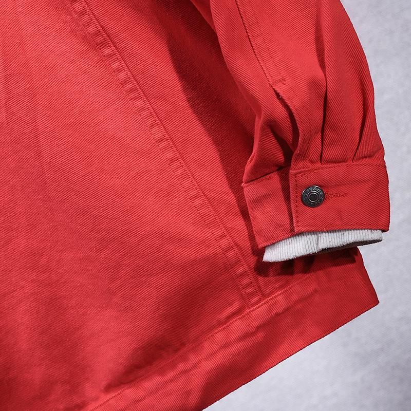Men's Casual Watermelon Red Loose Fit Denim Jacket
