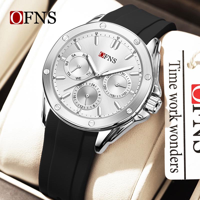 OFNS Luminous Waterproof Quartz Watch - Three Eyes, Six Hands, Unisex Design