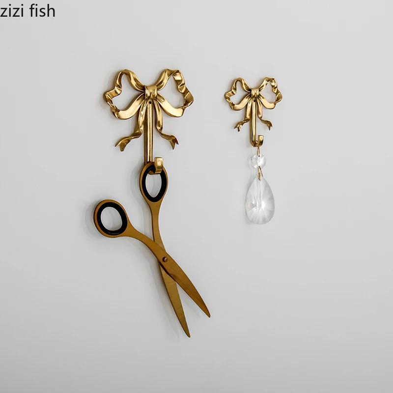 American Brass Bow Hooks Living Room Wall Hangings Gold Metal Bathroom Coat Hooks Background Wall Pendant Gifts Home Decoration