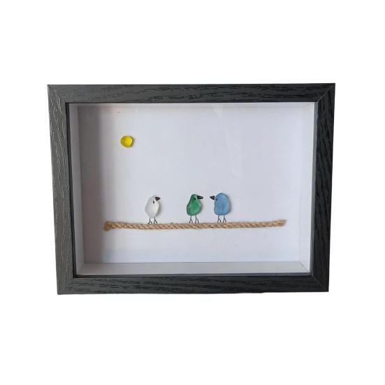 Sea Glass Photo Frame Home Decor 7.6 Inch Handmade Sea Glass Birds Artwork Wooden Frame Unique Sea Glass Art Decoration Housewarming Gift for Friend B