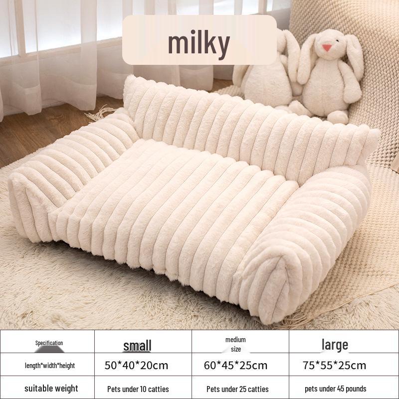 Cross-Border Plush Pet Bed: Large Rabbit Fur Sofa, Wear-Resistant Dog/Cat Nest for All Seasons.