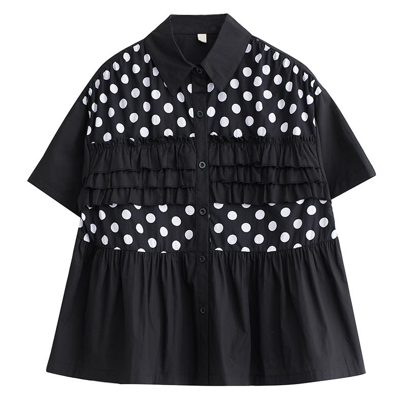 

XITAO однобортная женская рубашка модная свободная рубашка с коротким рукавом HQQ0188 One Size чёрный