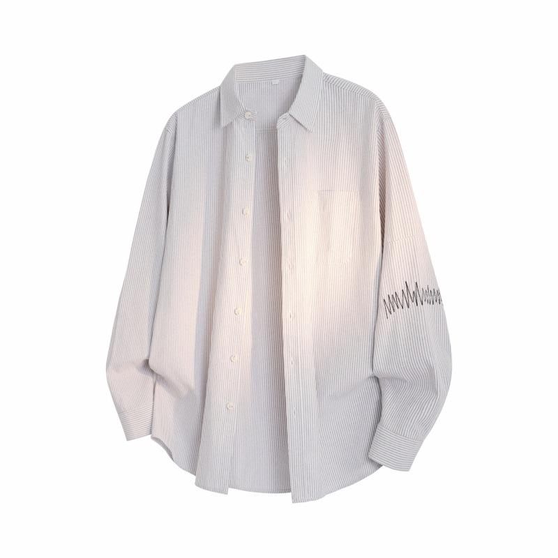 

Spring And Autumn Men S Striped Long Sleeve Shirt Men S Casual Loose Long Sleeve Shirt Jacket M серый