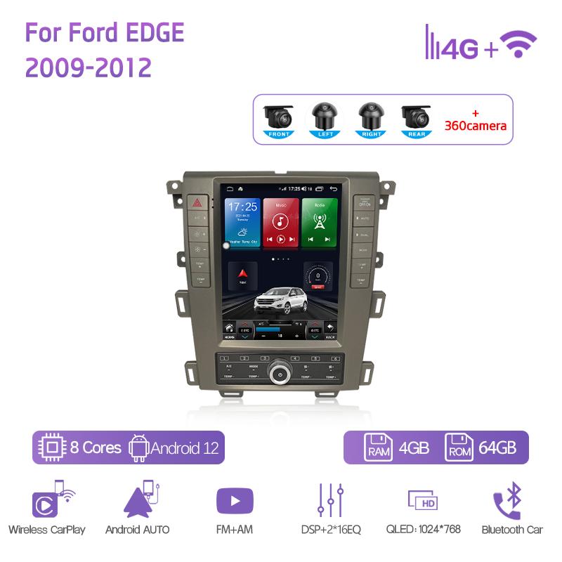 10.4" Car Multimedia Video Player For Ford EDGE 2009-2012 GPS Navigation Radio Android12 8+128G 8Core CarPlay 4G Host 360Camera