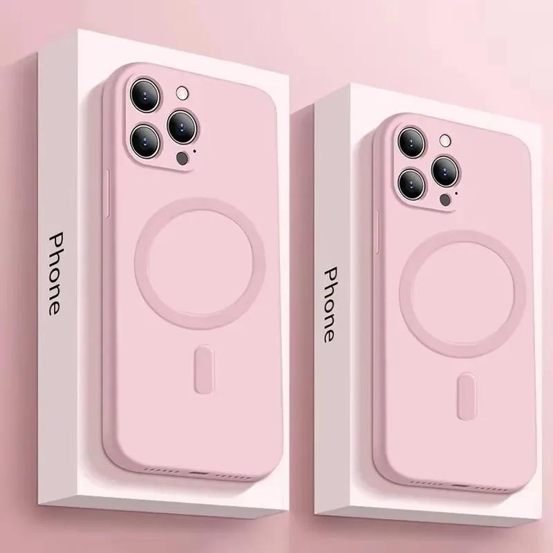 Liquid Silicone Case For iPhone 16 17 15 14 13 12 11 Pro Max Plus Mini Air For Magsafe Magnetic Wireless Charge Soft Cover funda