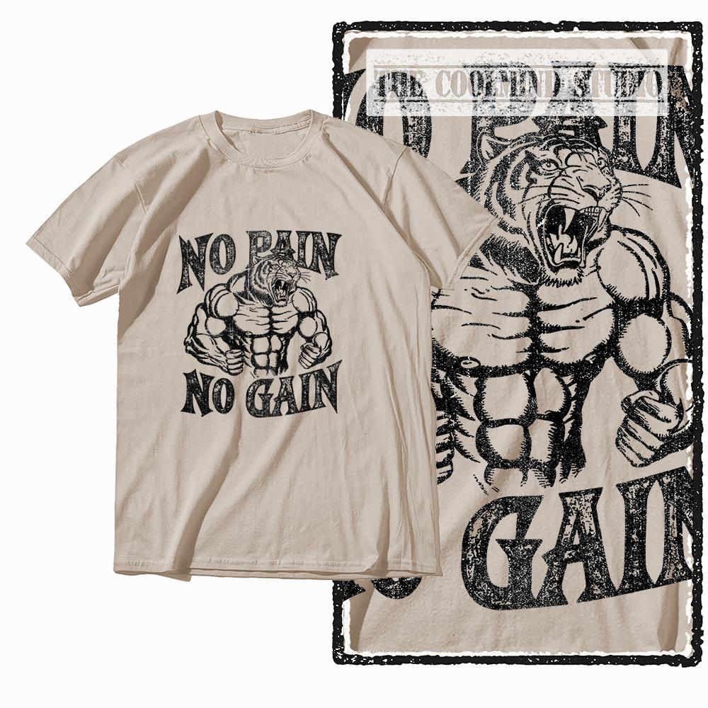 Coolmind Z1063 100% Cotton no pain no gain tiger Exclusive Graphic Men T shirt Cotton men tshirt for men tee shirt