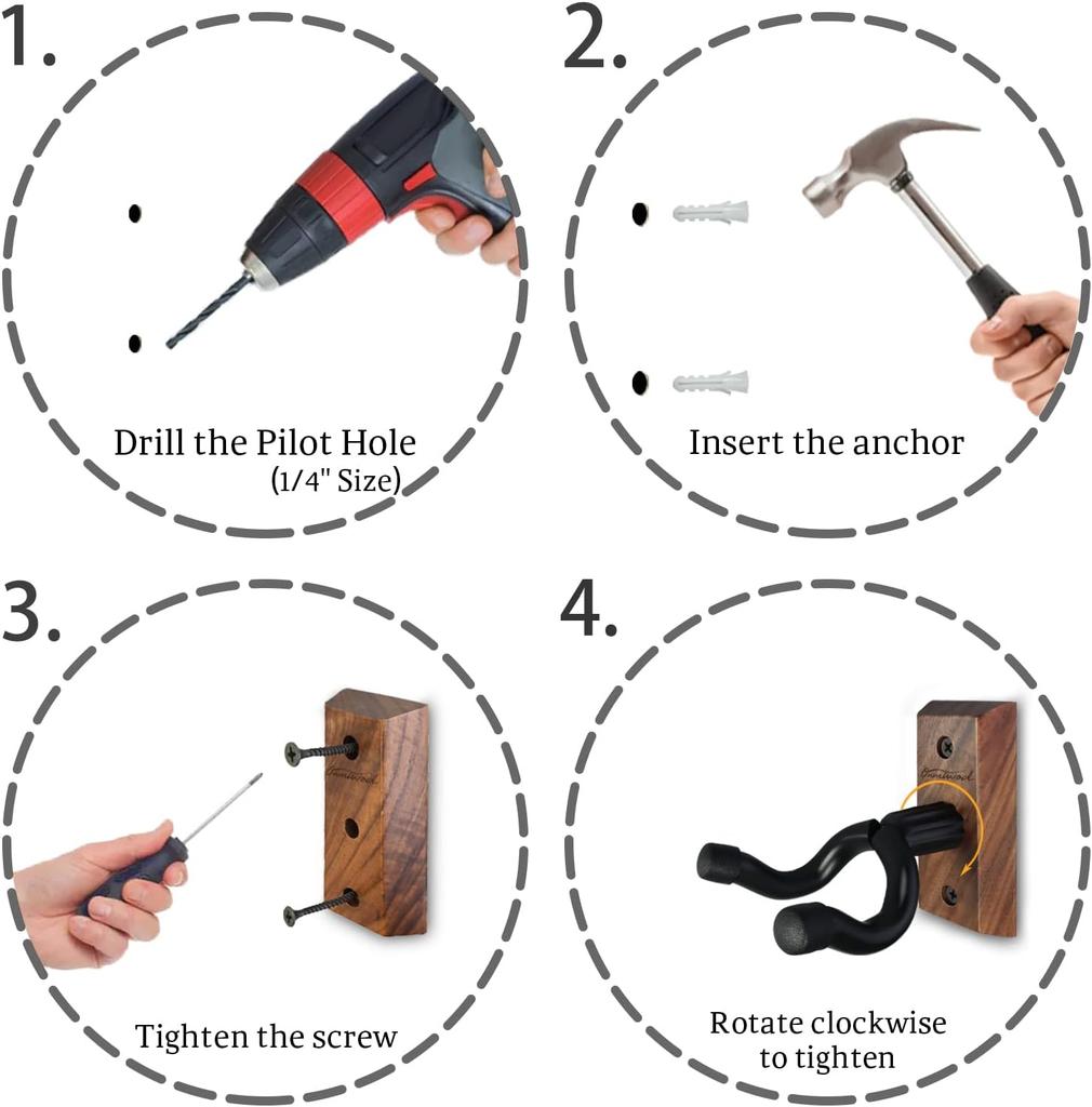 Gitarren-Wandhalterung 2er-Pack, Gitarrenaufhänger aus Schwarznussholz, U-förmige Gitarren-Wandhalterung, Gitarrenhalter Hakenständer Wand für Akustik