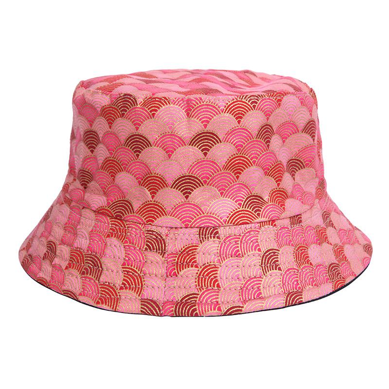 

Versatile Hat Style Golden Wave Pattern Womens Sunshade Fishermans Hatscaps Red