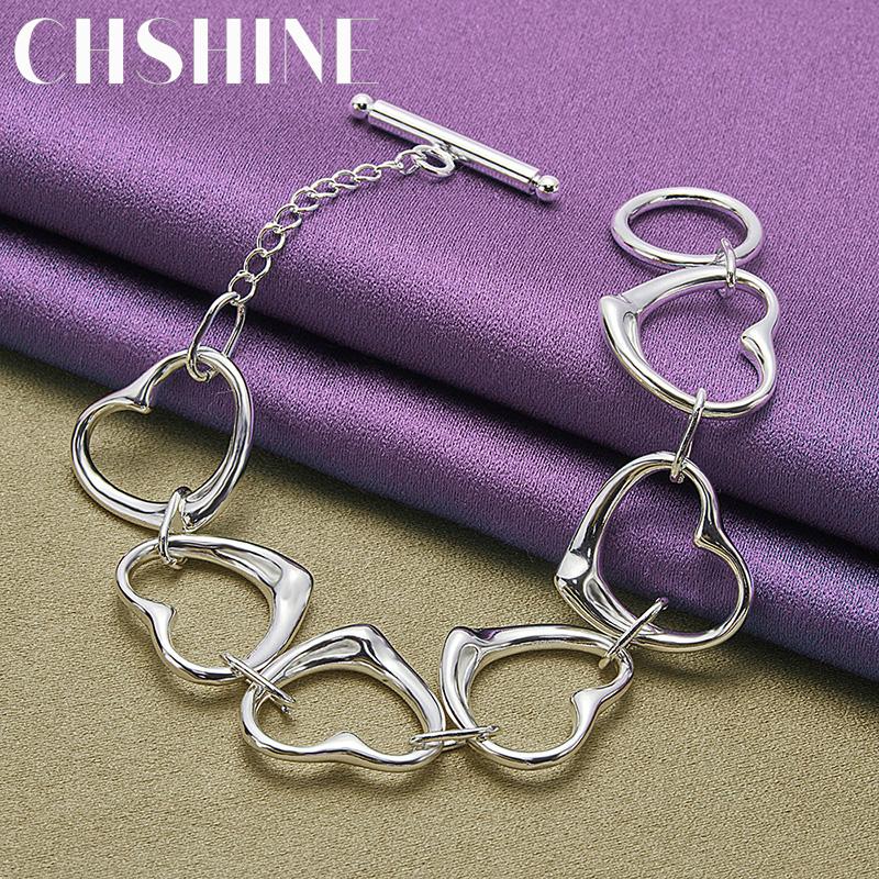 CHSHINE 925 Sterling Silver Love Heart Chain Bracelet For Women Wedding Party Fashion Charm Jewelry