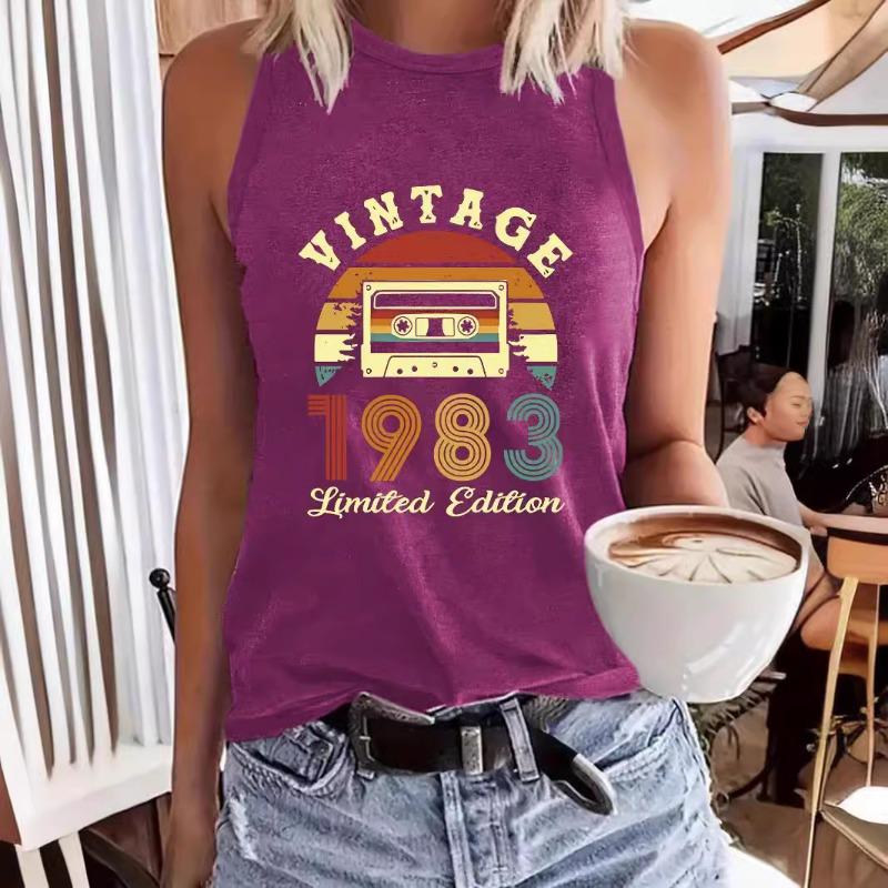 1983 Printed Women's Round-neck Vest Spring and Summer Casual Sleeveless Top