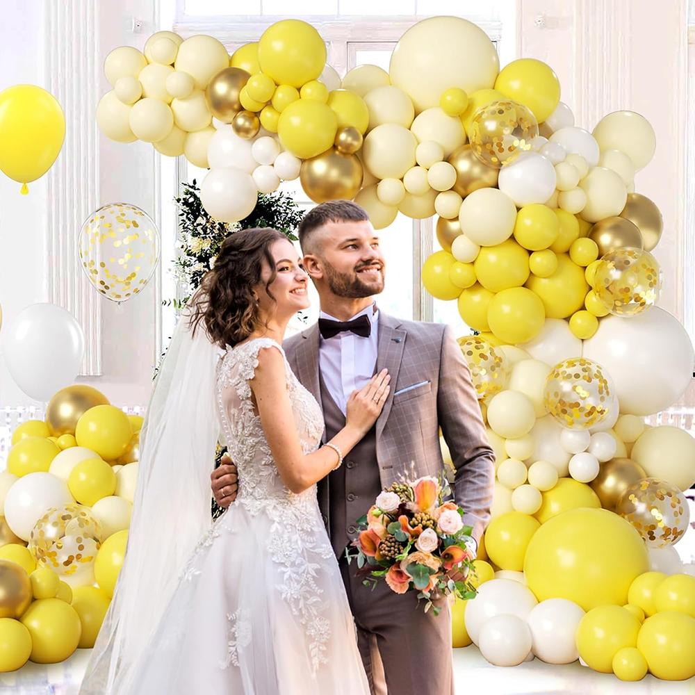 Yellow Balloons Garland Pastel Yellow White Gold Confetti Balloons Arch Kit Baby Shower Birthday Party Wedding Decoration Globos