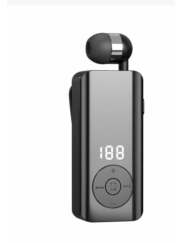 Clip-On Bluetooth Headset with Digital Display, Stereo Sound, Long Battery Life, and Retractable Cable