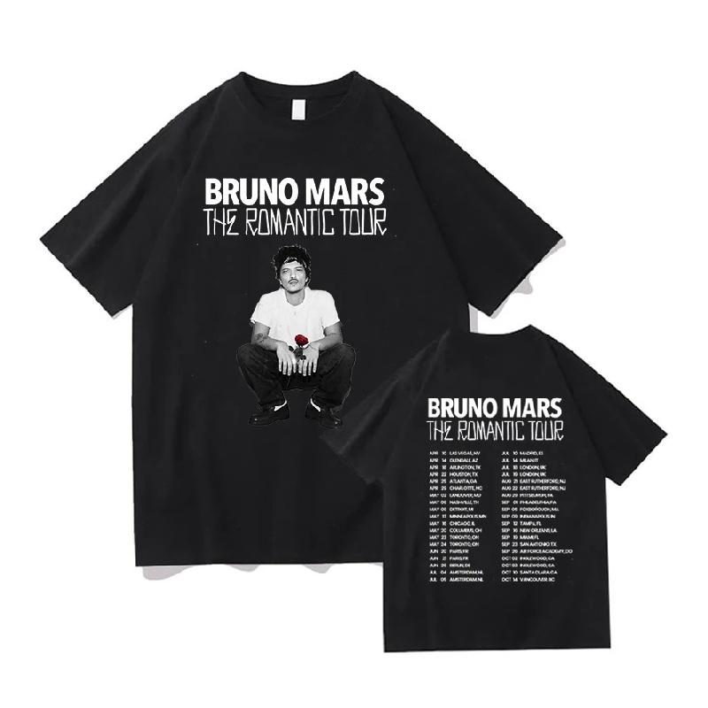 Bruno Mars The Romantic 2026 Tour T Shirt Bruno Mars Tee Unisex Youth and Adult T-shirt Concert Outfits Cotton Comfort Soft Tops S чёрный