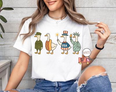 Funny 4th Of July Ducks Shirt American Goose Tee Funny For Independence Day Tee Patriotic Usa Tshirt Patriotic Goose Shirt
