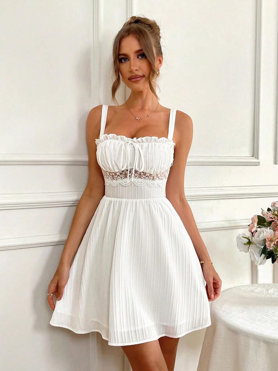 

Elegant Lace Trim Casual Comfortable Sleepy Lazy Style Home Nightgown XL білий