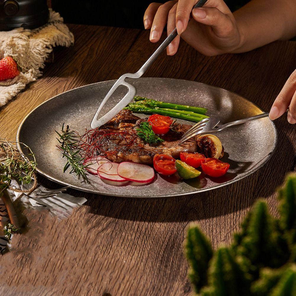 Tableware Stainless Steel Steak Plate Classical Vintage Sushi Plate Creative Multi-Function Western Dish Bread