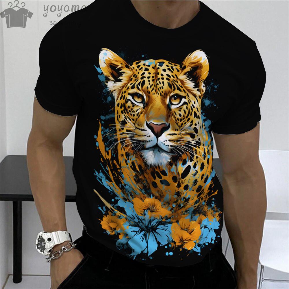 Men's Summer Lion Print Short Sleeve Lion Graphic Tees Men's Summer Clothes Oversized T Shirt Men Short Sleeved T-shirt for Men