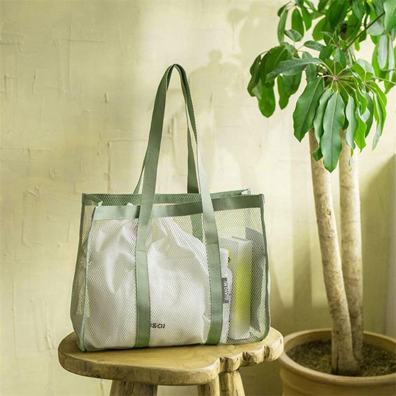 

Quick Dry Beach Bag New Large-Capacity Mesh Wash Bag Multiple Pockets Drawstring Swimming Bag Beach