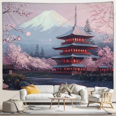Serene Japanese Style Wall Hanging Aesthetic Room Decoration Bedroom Wall Art Decor Background Cloth for Zen Home Decor