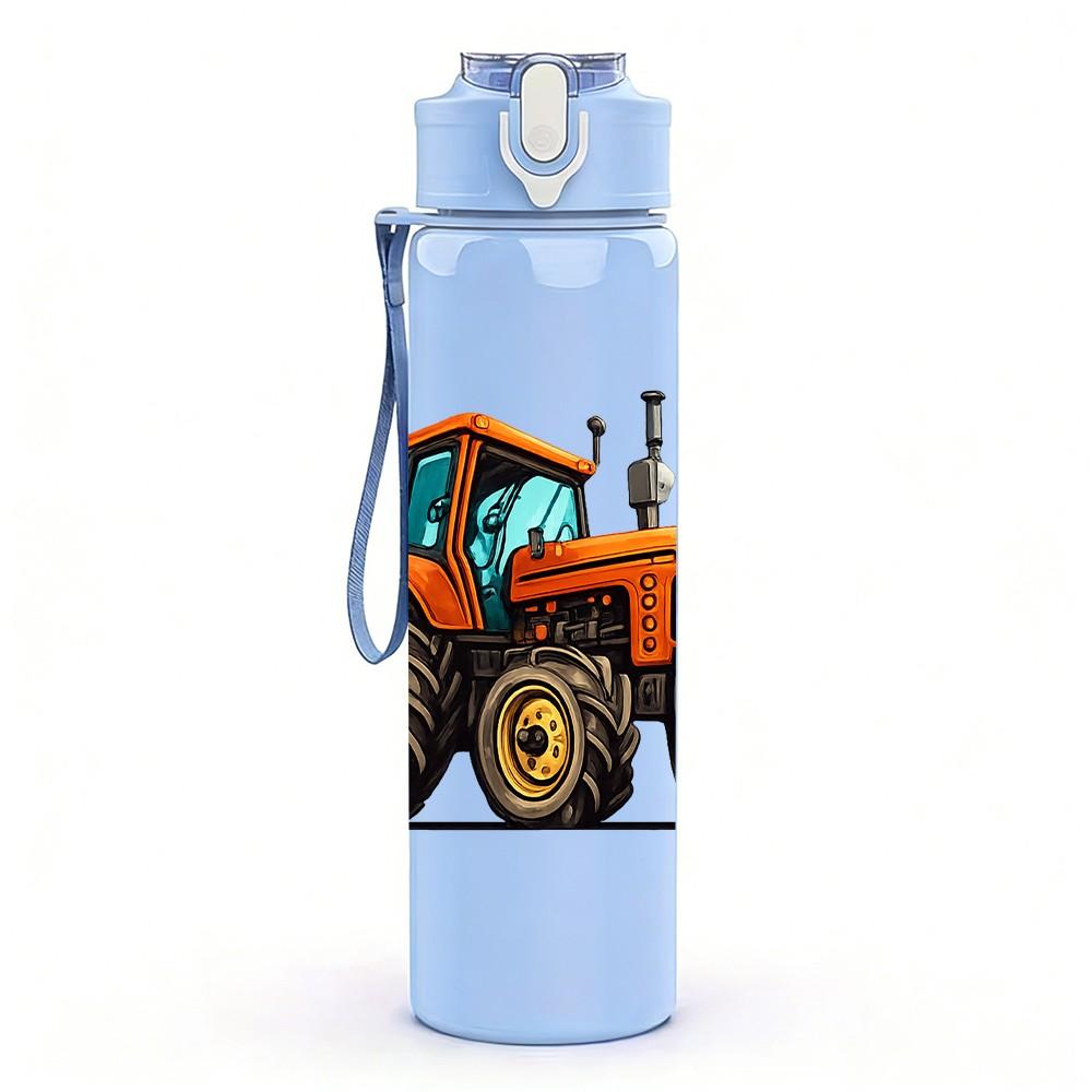 1PC Farm Tractor Vehicle Retro Print 750ml Color Plastic Sports Water Bottle Leakproof Flip Straw Lid Suitable for Sports Office Home Use