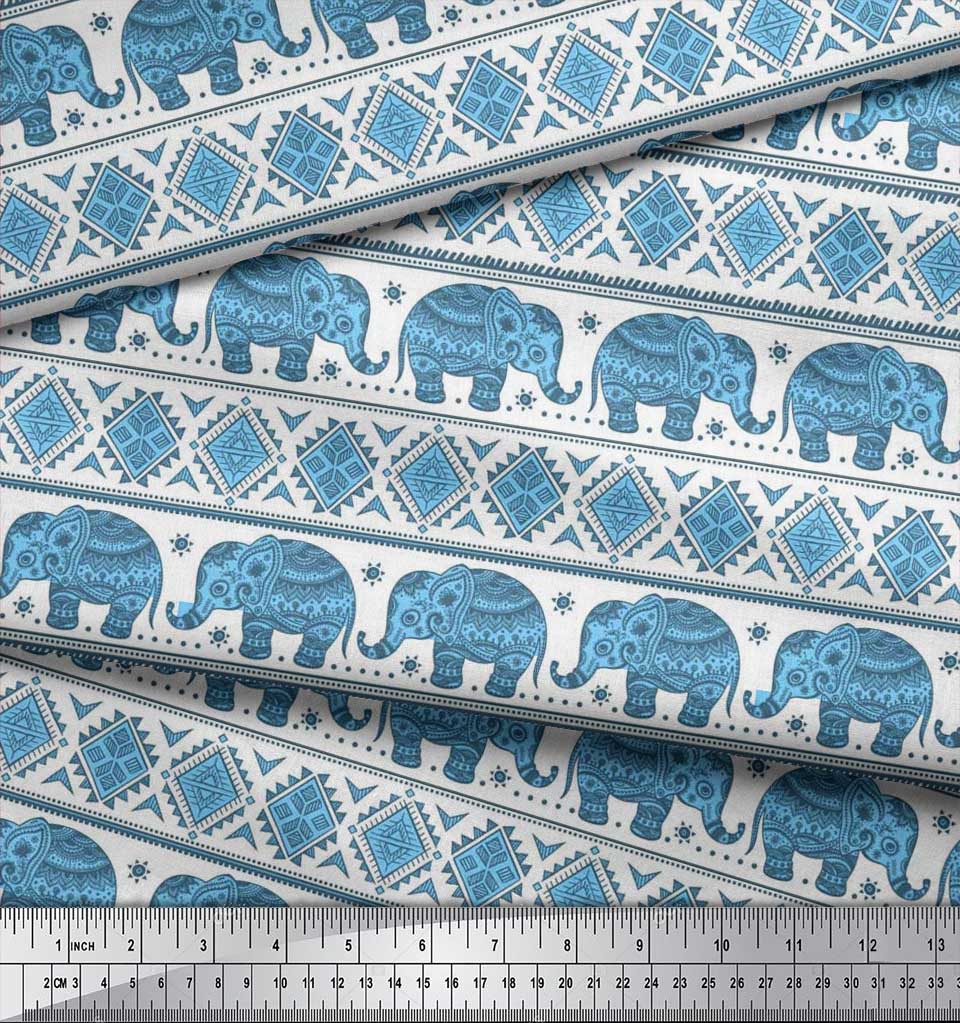Soimoi Japan Crepe Satin Fabric Aztec & Tribal Elephant Ethnic Print Sewing Fabric Metre 42 Inch