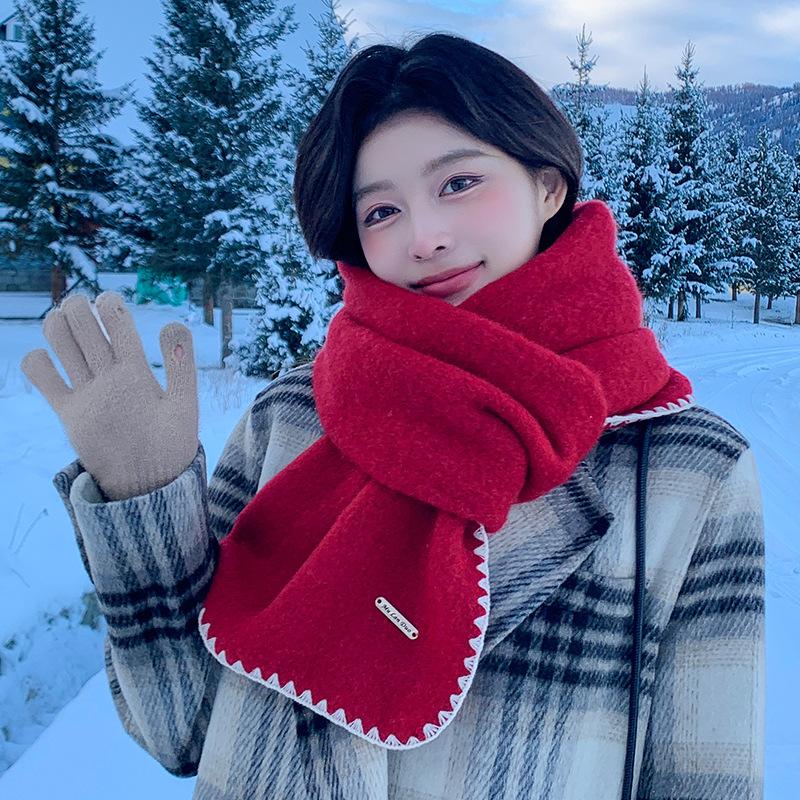 White scarf women's new winter versatile knitted wool including wool warm scarf