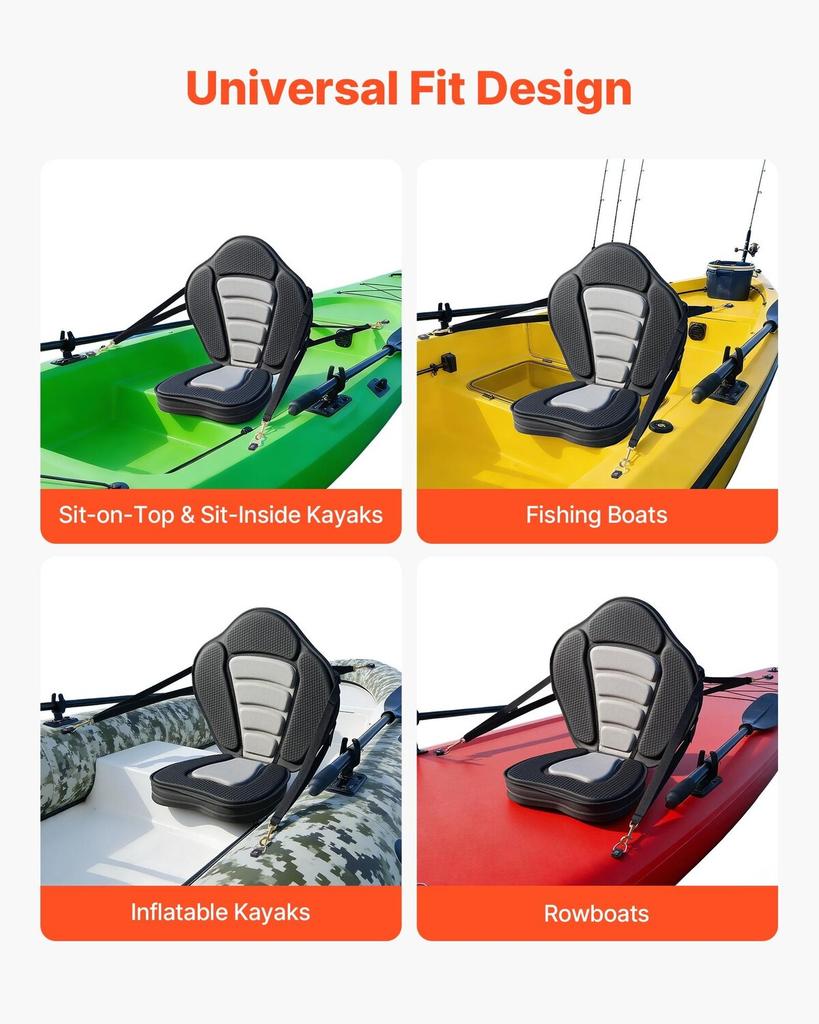 Kayak Seat, 1 Pack 65 Mm Thick, Universal Paddle Board Seat with Back Support, Sit-on-Top Soft Padded Cushion with Storage Bag & Adjustable Straps for