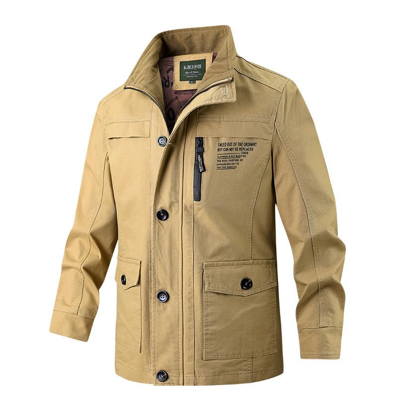 

Куртка мужская весенне-осенняя куртка повседневная спортивная тренчкот с лацканами корейская версия модная многокарманная куртка из чистого хлопка M хаки