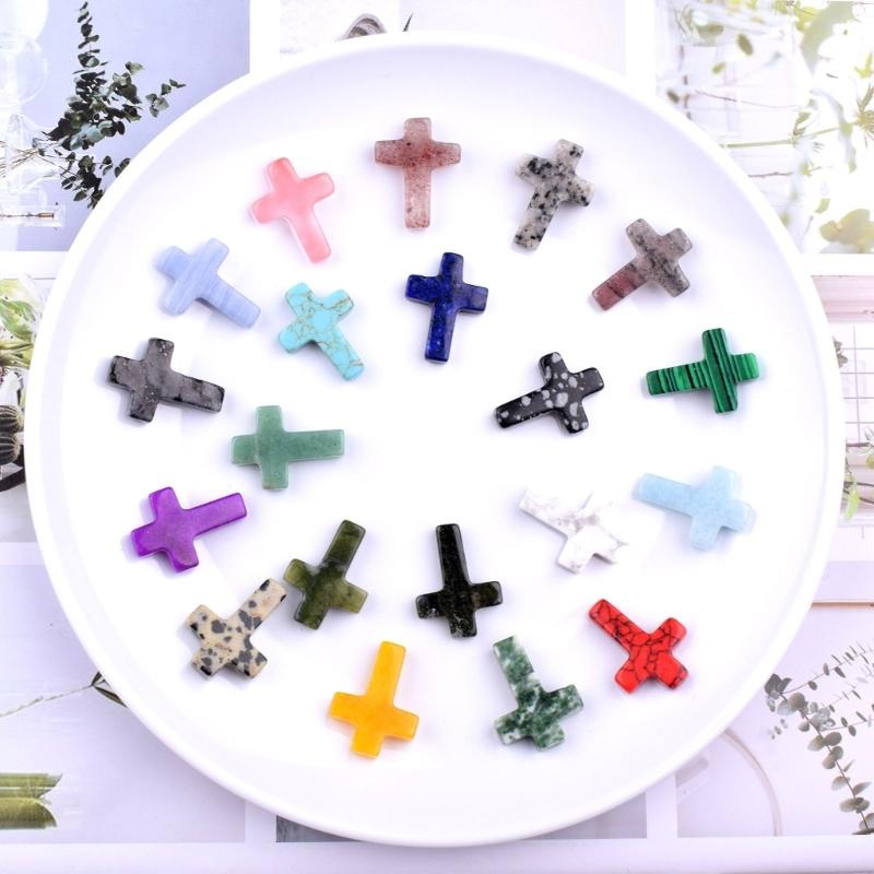 Pack of 19 Crystal Crosses Charm Holeless Design Natural Energy Enhancers for Meditations Home Office Desk Decors Craft