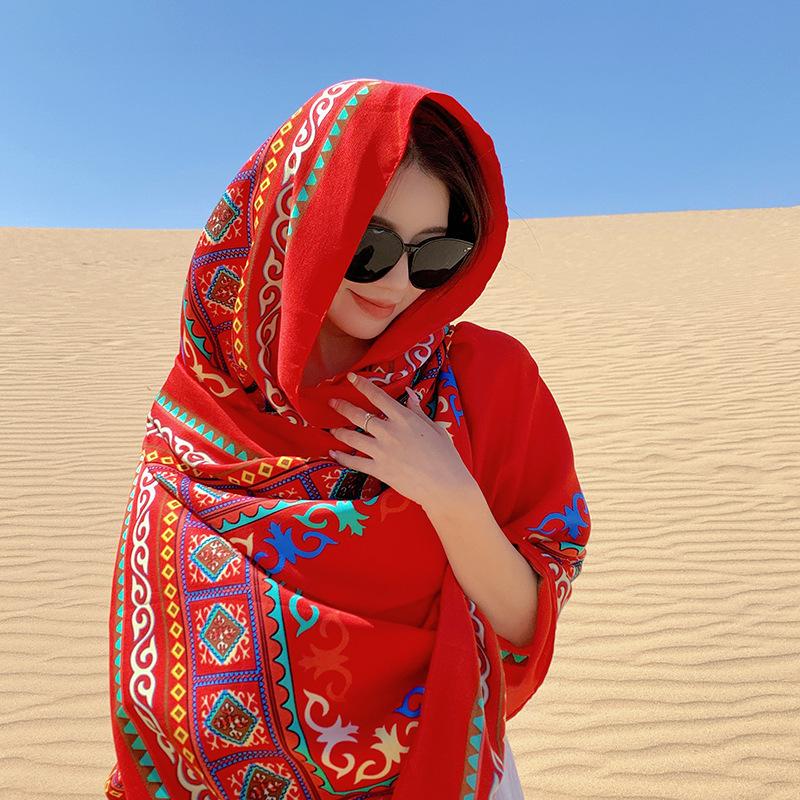 Sunscreen Shawl Women's Summer Thin Travel Big Scarf Desert Silk Scarf Ethnic Style Scarf Seaside Beach Scarf