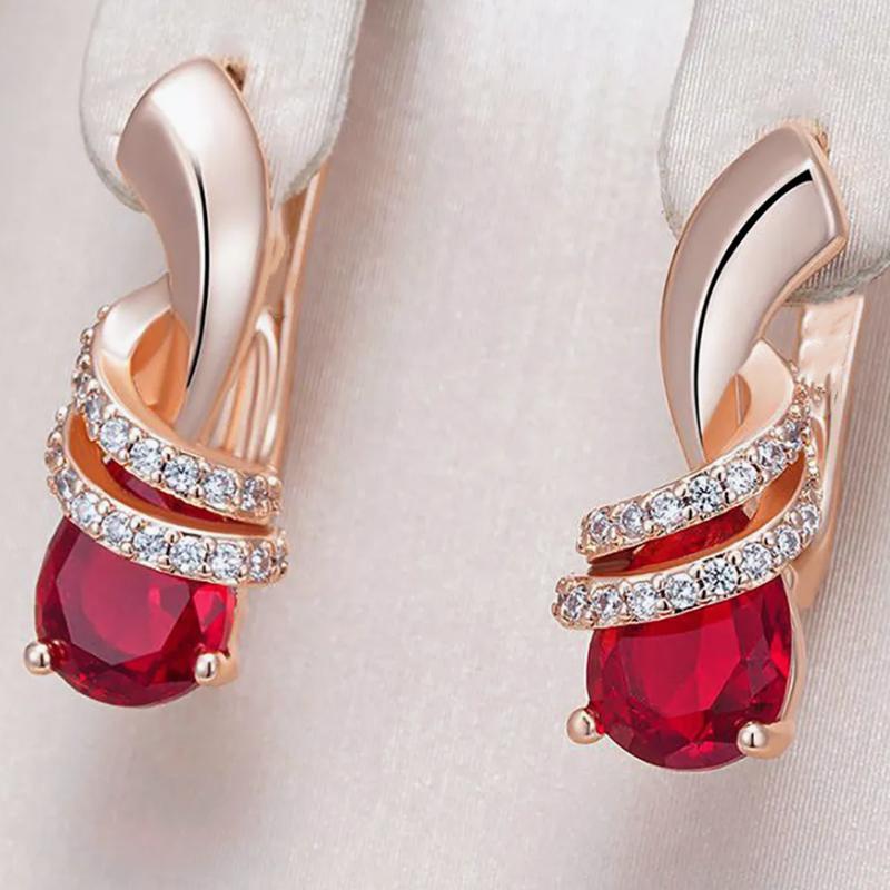 

1 пара сережек-капель цвета розового золота с фиолетовым цирконом огранки «капля» в винтажном стиле, свадебная бижутерия красный/розового золота