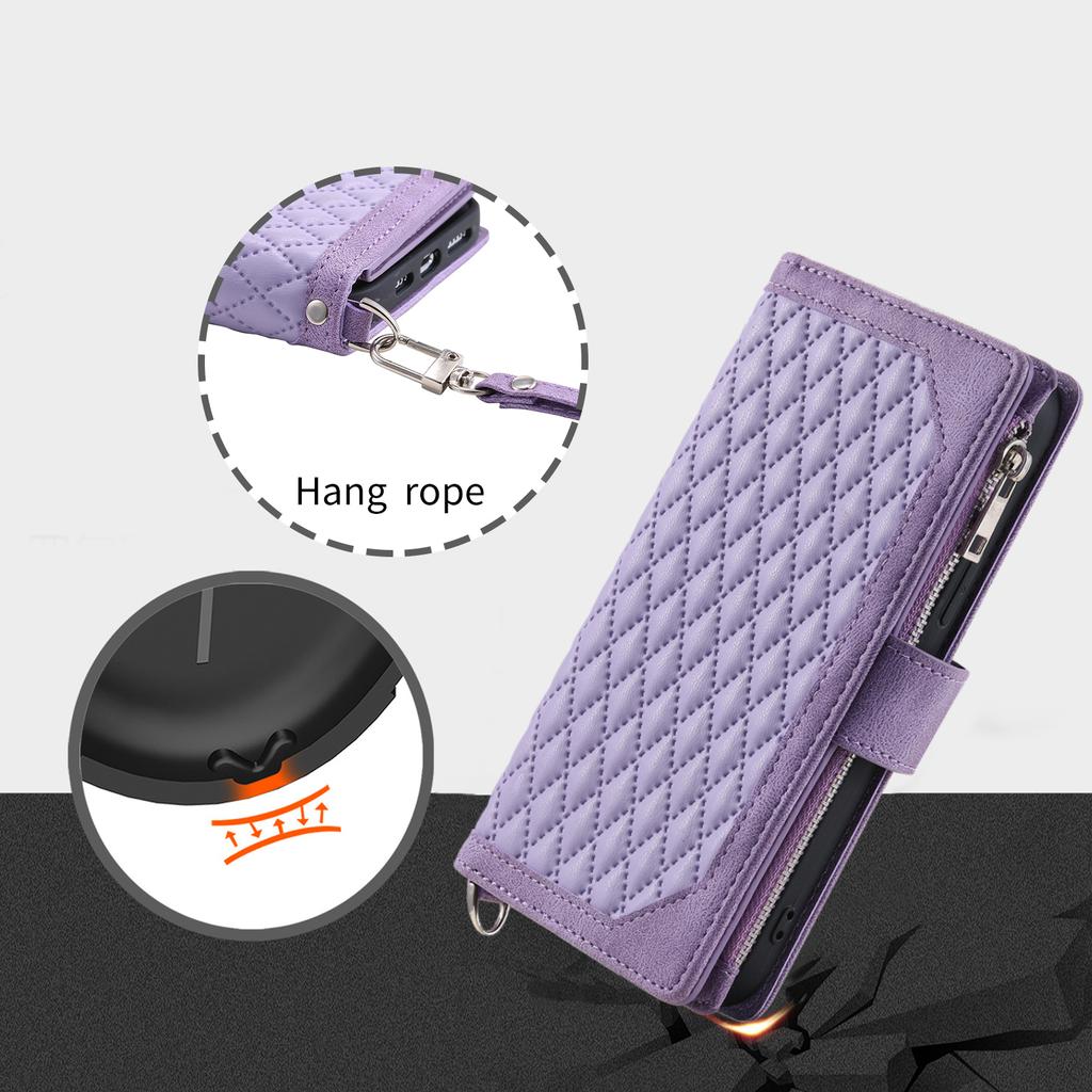 Styl 005 Pouzdro pro iPhone 16 PU kůže Peněženka Kryt na telefon Kosočtvercové prošívání