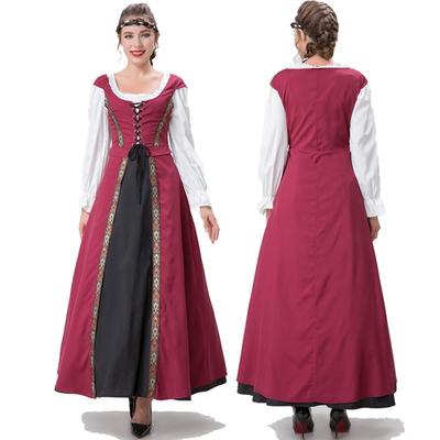 Halloween Medieval Renaissance Square Neck Cinched Waist Dress Vintage Court Aristocratic Queen Performance Costume