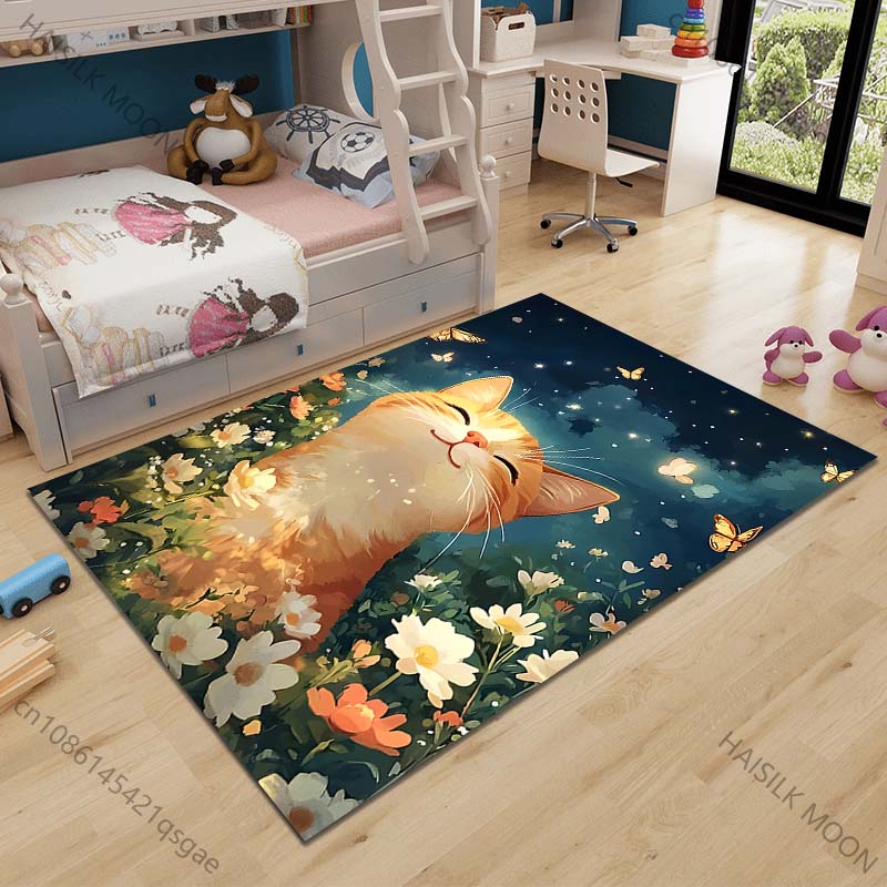 

Multiple sizes Cat with butterflies garden Carpet for Living Room Bedroom Sofa Home Decor Rus Non-slip Floor Mat Luxury Gift 40cm x 60cm