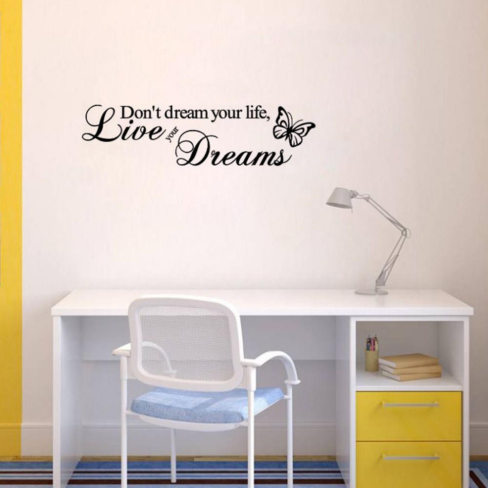 English Letter Wall Sticker with Butterflies Removable Wall Decal Home Bedroom Decor