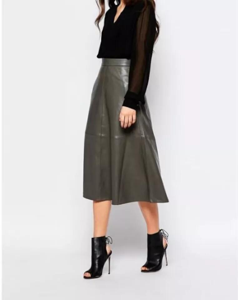 Stylish GRAY Leather Skirt Handmade Original Lambskin Skirt New Formal Wear