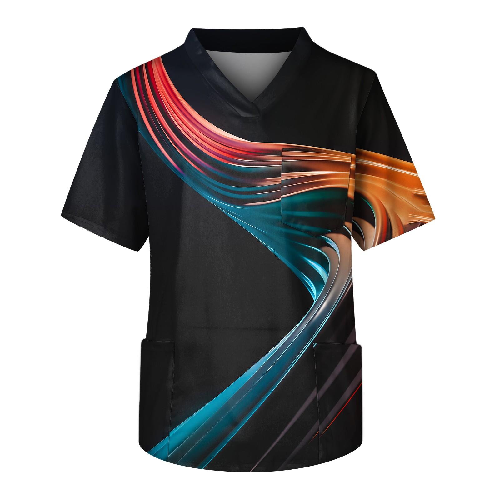 

Мужские топы с короткими рукавами и v-образным вырезом с принтом, рабочая блузка с карманами L чёрный