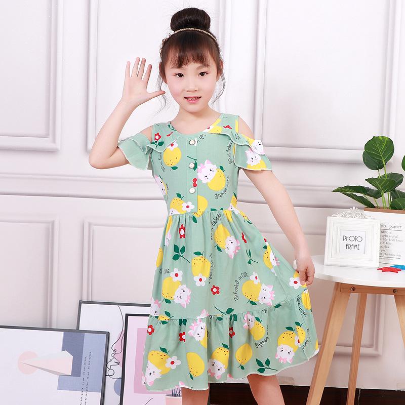 Kids' Summer Cotton Silk Off-the-Shoulder Princess Dress - Korean Style Nightgown