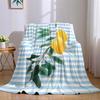 Coperta in Flanella con Ramo di Limone a Strisce Blu Calda Morbida Halloween Natale Divano Caldo Accogliente Decorazione Decorativa per Tutte le Stagioni
