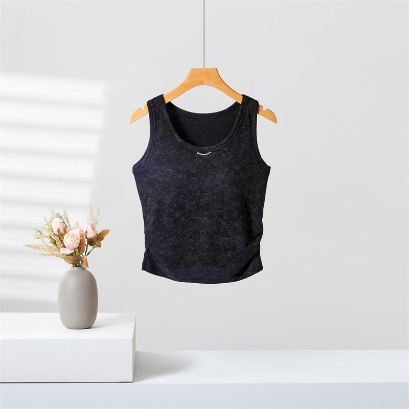 

Женская весенняя облегающая трикотажная майка с принтом тай-дай и нагрудными накладками — сладкий и пикантный ретро-стиль One Size