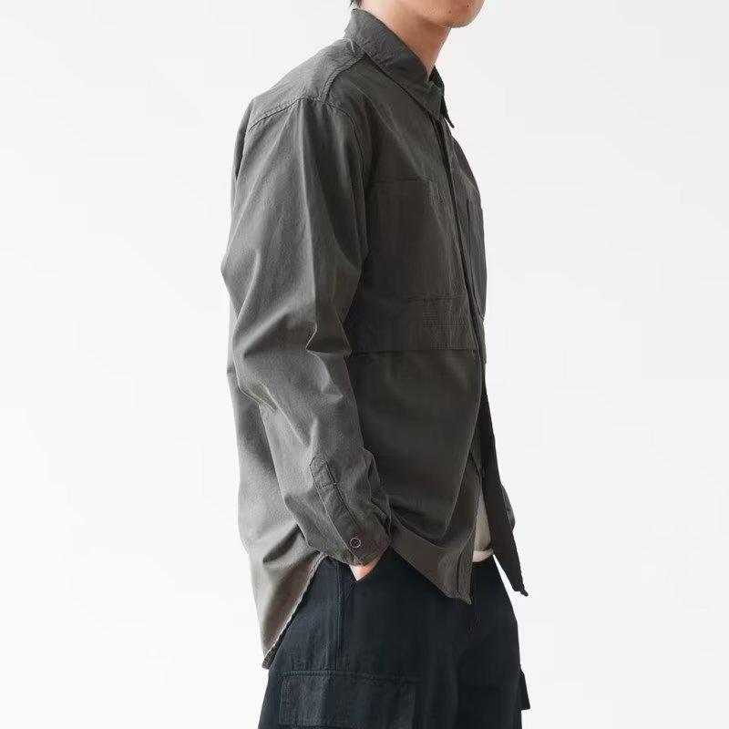 Men's Solid Color Long Sleeve Shirt - Trendy Japanese Style, Casual, Versatile, Loose, Lightweight Outerwear for Spring and Autumn.