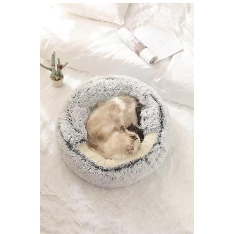 Winter Warmth Soft Fleece Lined Semi-Enclosed Plush Pet Nest for Cats