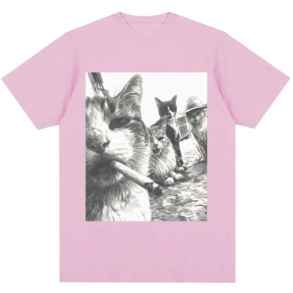 T-shirt Graphique Vintage Chat Fumeur Meme Unisexe Tendance Humoristique Oversize 100% Coton Casual Streetwear T-shirts
