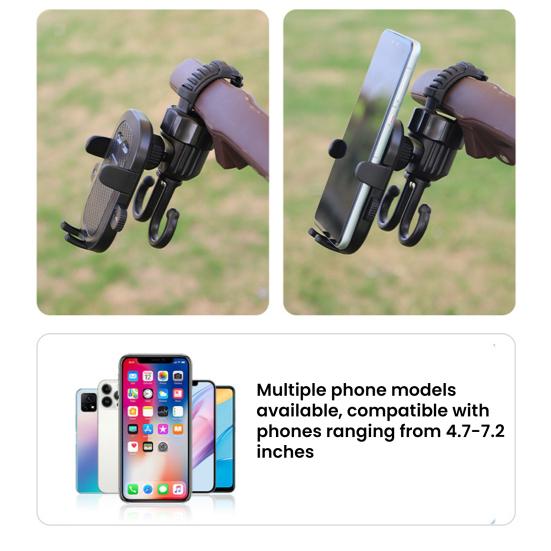 Stroller Hook Phone Stand Organizer 360 Degree Rotation Storage Hook Dual Function Stroller Phone Holder for Shopping Bags Bike Black