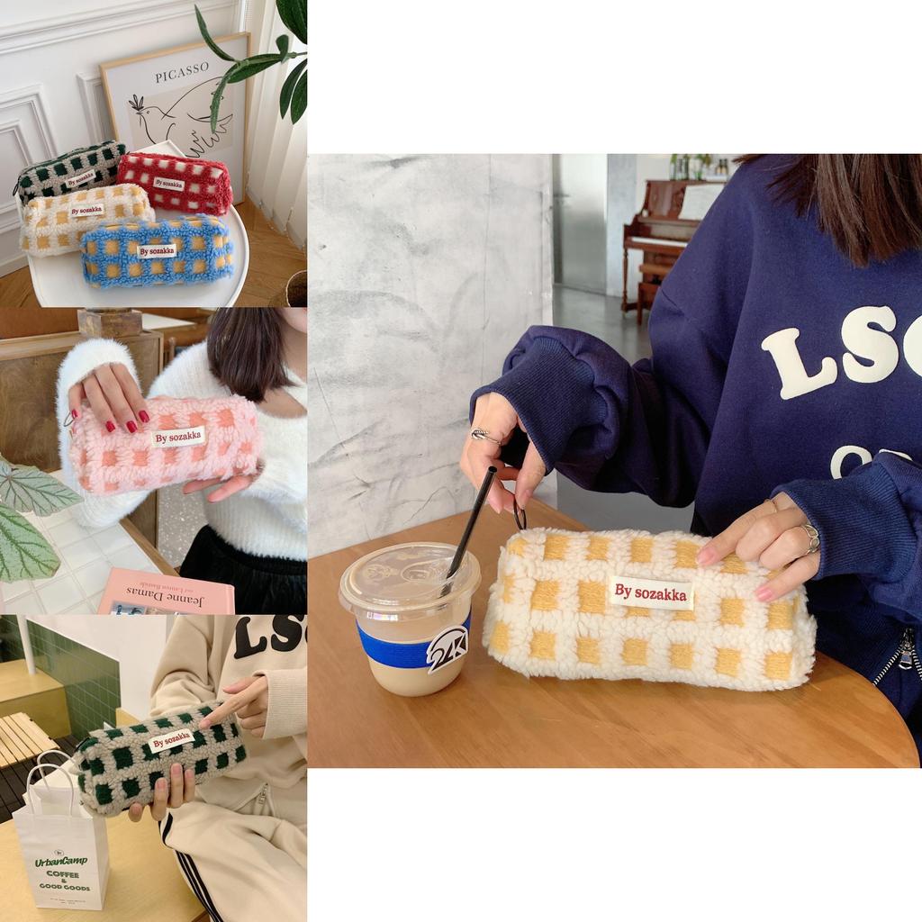 Enkel Plyschrutig Design Stor Kapacitet Förvaringsväska för Kontorsmaterial för Dagliga Skolmaterial