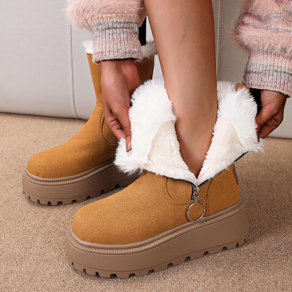 Thick-soled Snow Boots Women's New Winter Side Zipper Piled Thickened Short Boots Thermal Cotton Shoes