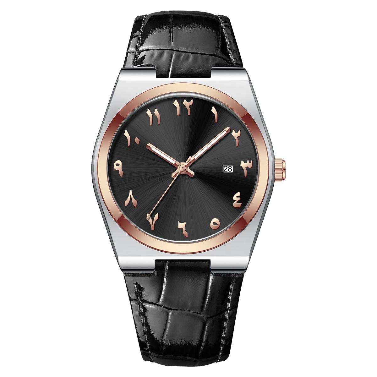 Leather Band Luxury Men s Waterproof Quartz Watch Custom Arabic Dial quartz watch