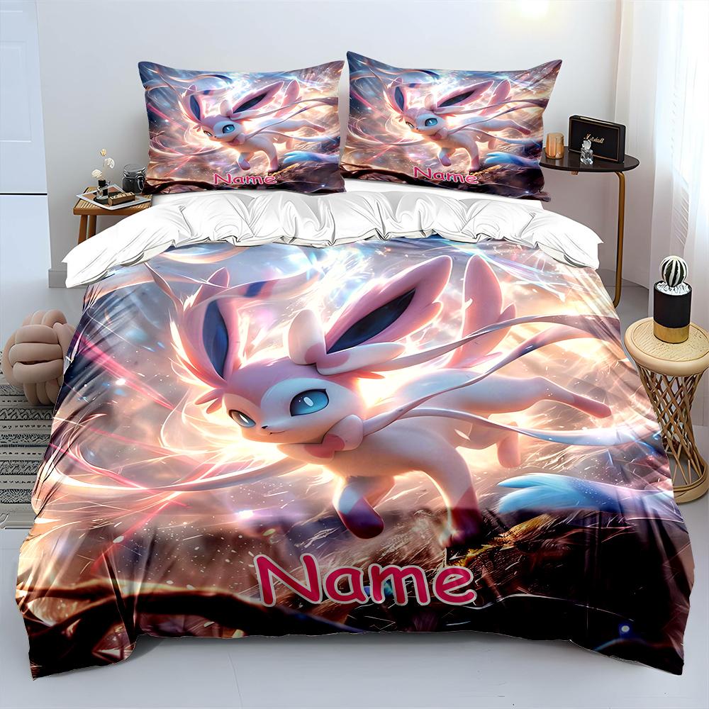 Custom Name Cute Pokemon Sylveon Printed Bedding Set 1 Duvet Cover 2 Pillowcases Boys Girls Children Luxury Gifts Multiple Sizes
